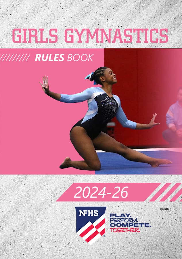 Cover of the Girls Gymnastics Rules Book 2024-26, featuring a gymnast performing on a mat.